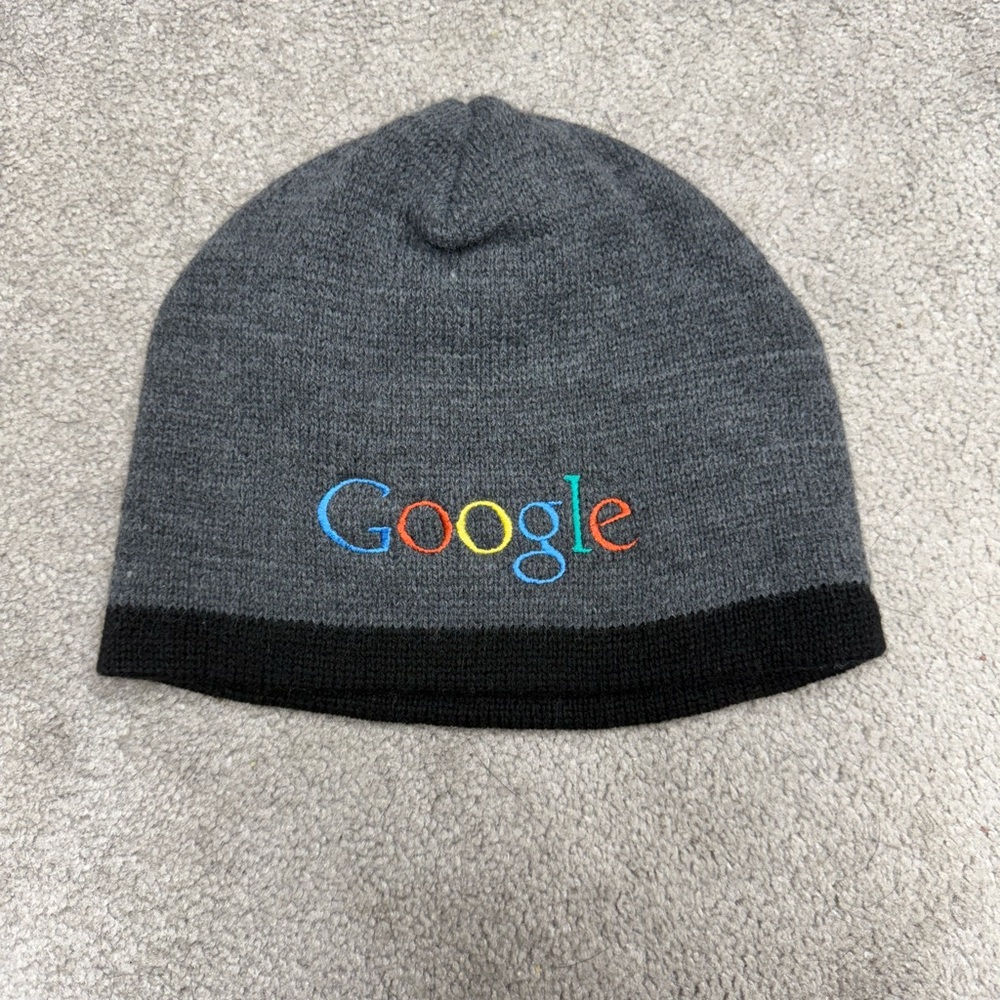 Vintage Google Logo Beanie Gray/Black Cap America Made in USA Rare Tech